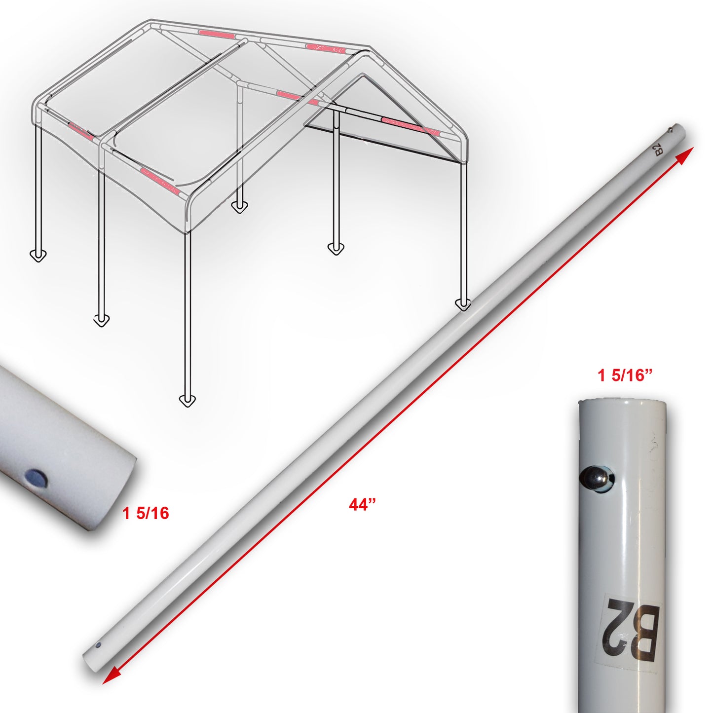 Cross Brace Pole 44" for 10' X 15' Caravan Canopy Domain Carport Garage Parts B2