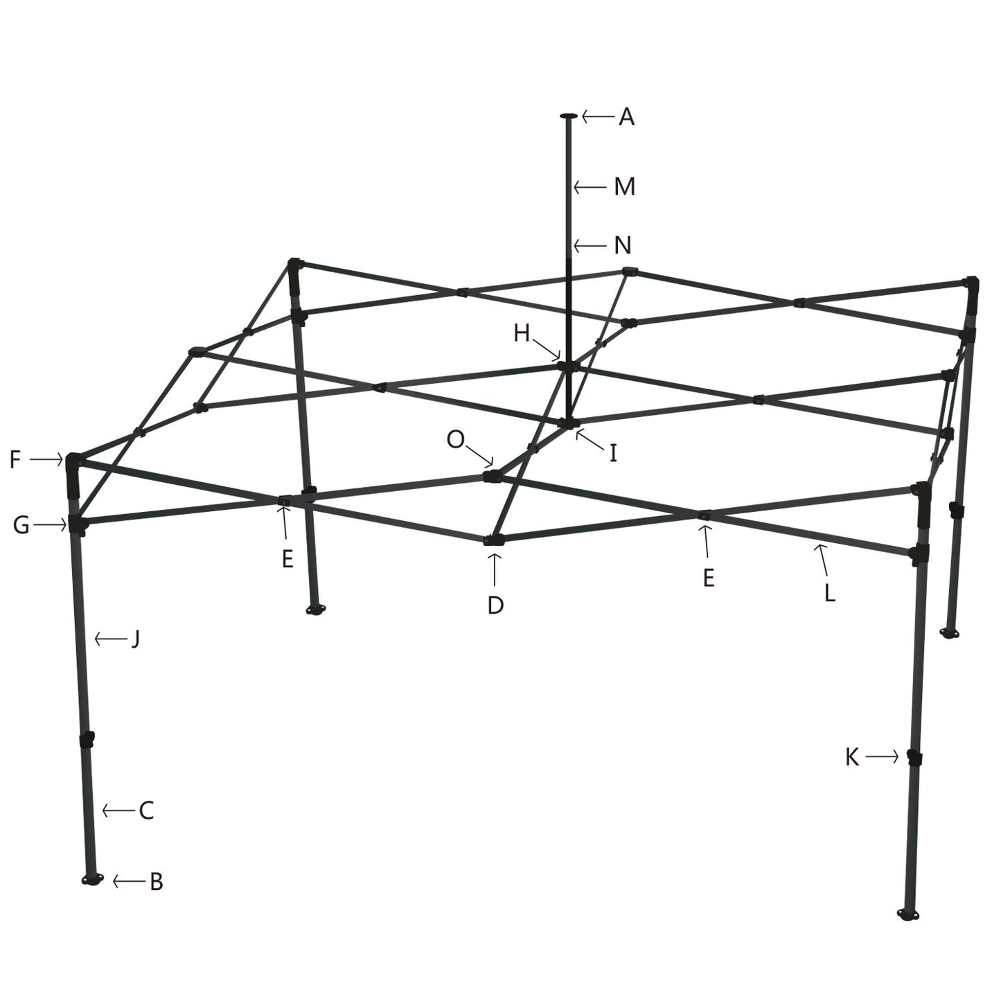 COBIZI canopy frame diagram showing truss connector Part D O position