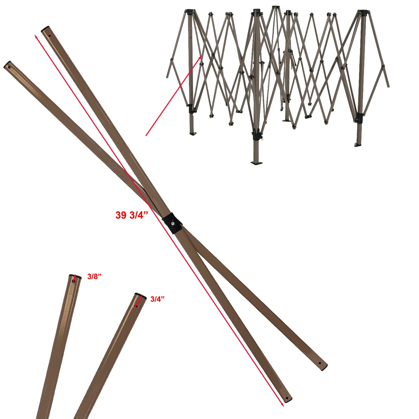 Side truss bars installed on Summit Living 13×13 pop-up canopy frame, brown metal supports highlighted
