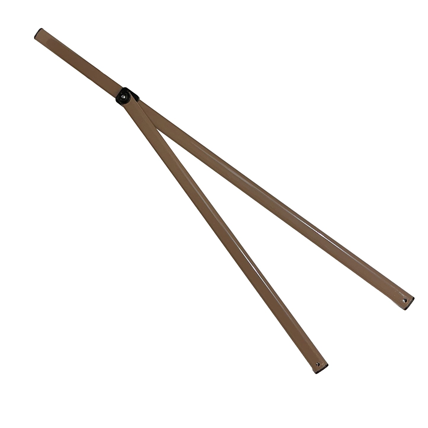 Extend lower roof pole truss bar for 13×13 pop-up canopy frame, showing two hinged brown metal bars with a black pivot clip, isolated on a white background.