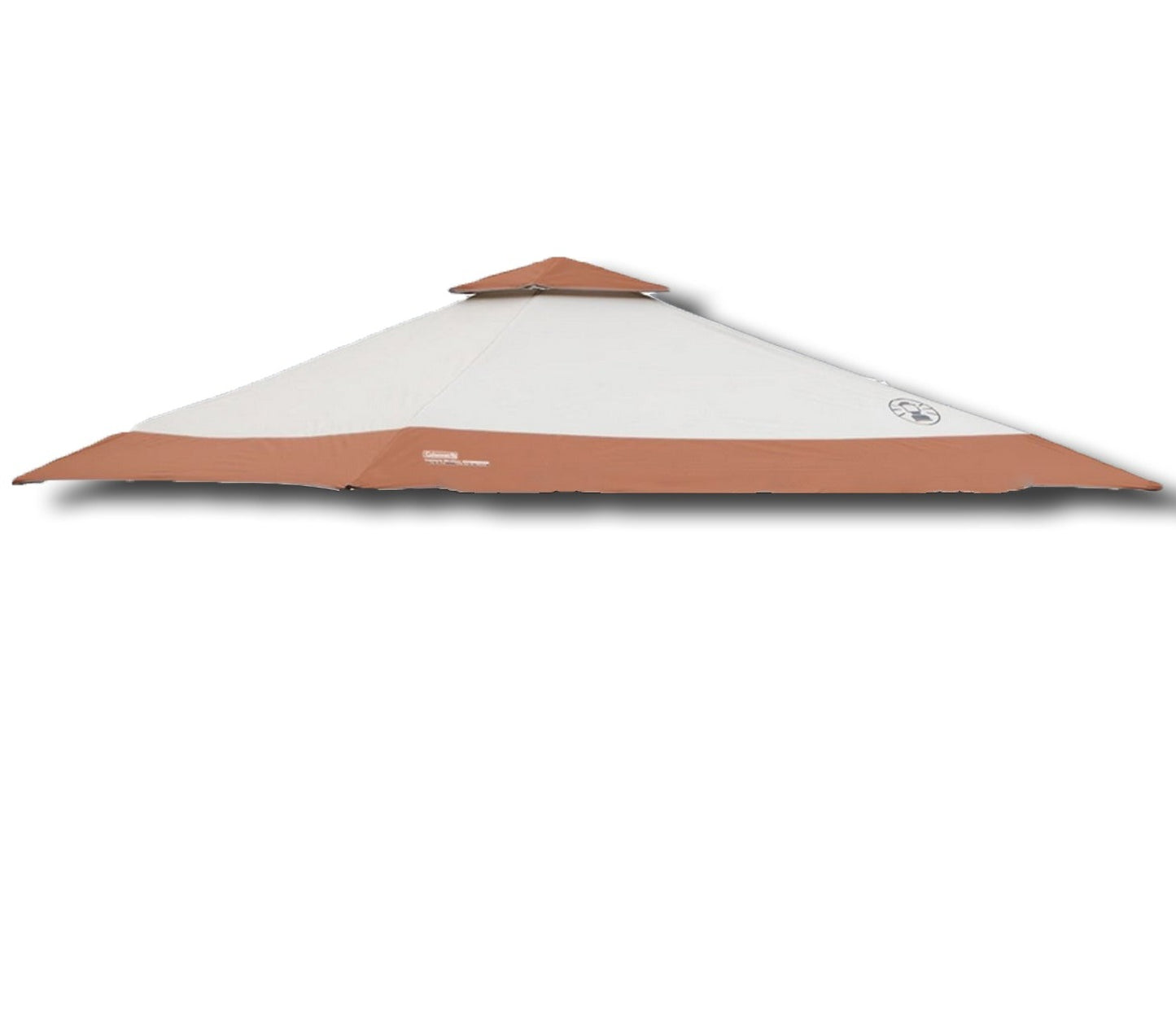 A light tan Coleman 13x13 replacement canopy top with a brown accent strip and peaked brown roof vent.