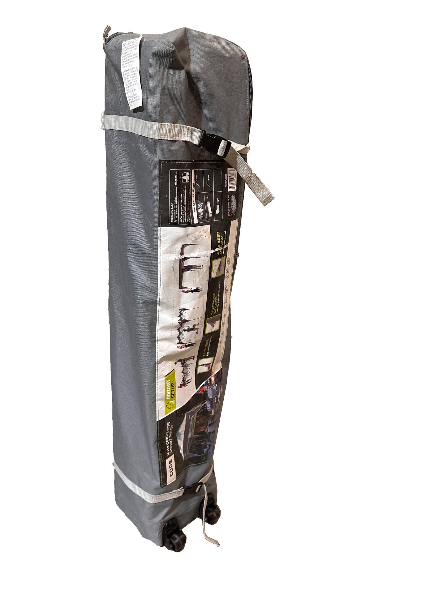 Replacement wheeled carry bag for CORE 10x10 center push canopy, gray rolling storage bag with wheels