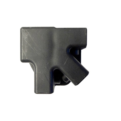 A black plastic hardware component or clip, shown from a top-down perspective on a solid white background.