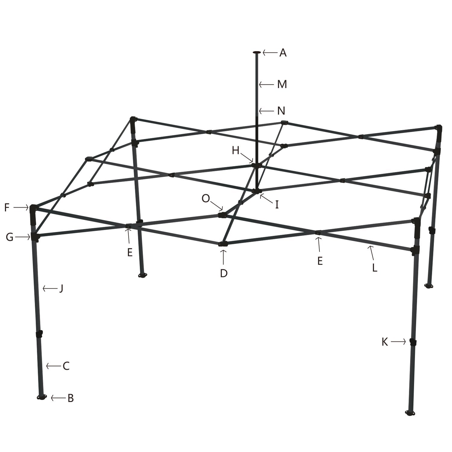 COBIZI canopy frame diagram showing truss connector Part D O position