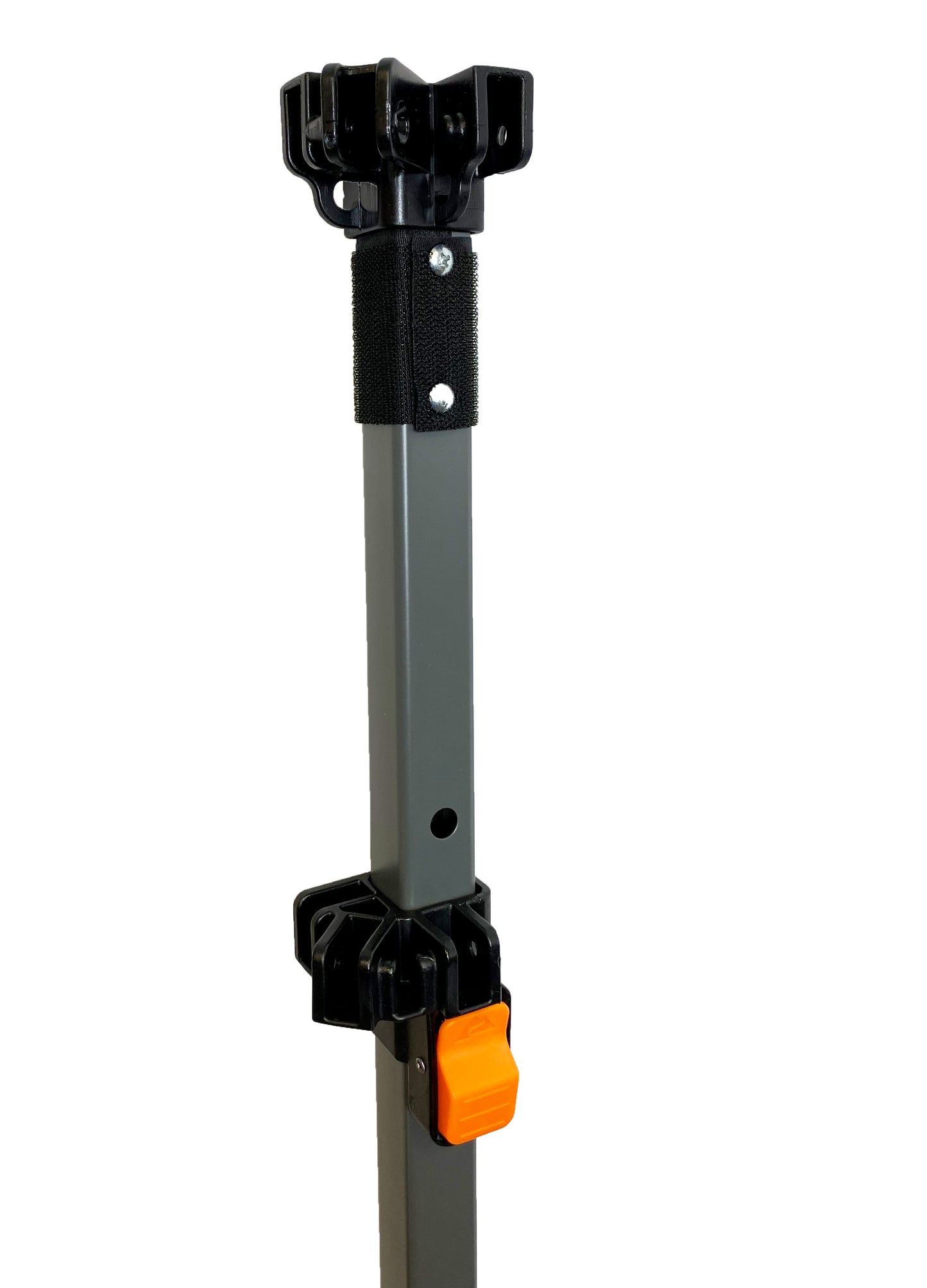  This image showcases a close-up of the upper section of an adjustable leg for an Ozark Trail 12' x 12' Canopy, featuring the canopy attachment point and the push-button adjuster mechanism for height modification.
