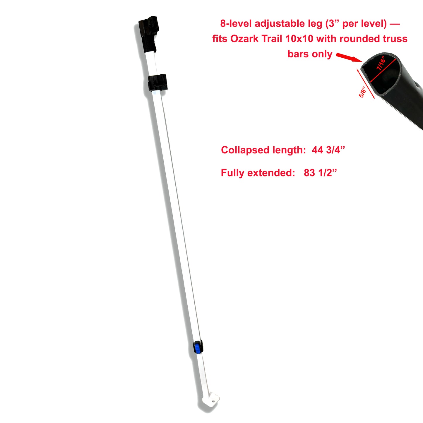 for Ozark Trail 10' x 10' Simple Push Straight Leg Canopy Adjustable Leg 83.5" Replacement Parts Round