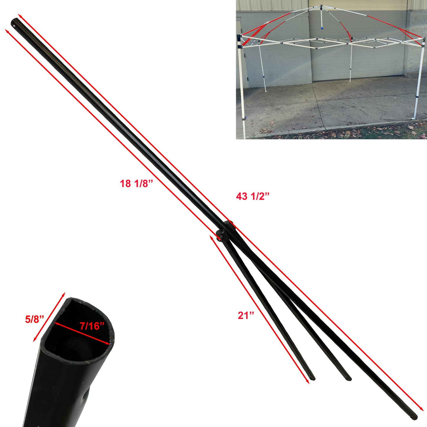 for Ozark Trail Simple Push 10x10 Instant Canopy Gazebo Lower Peak Truss Bars Metal Replacement Parts Black (Rounded)