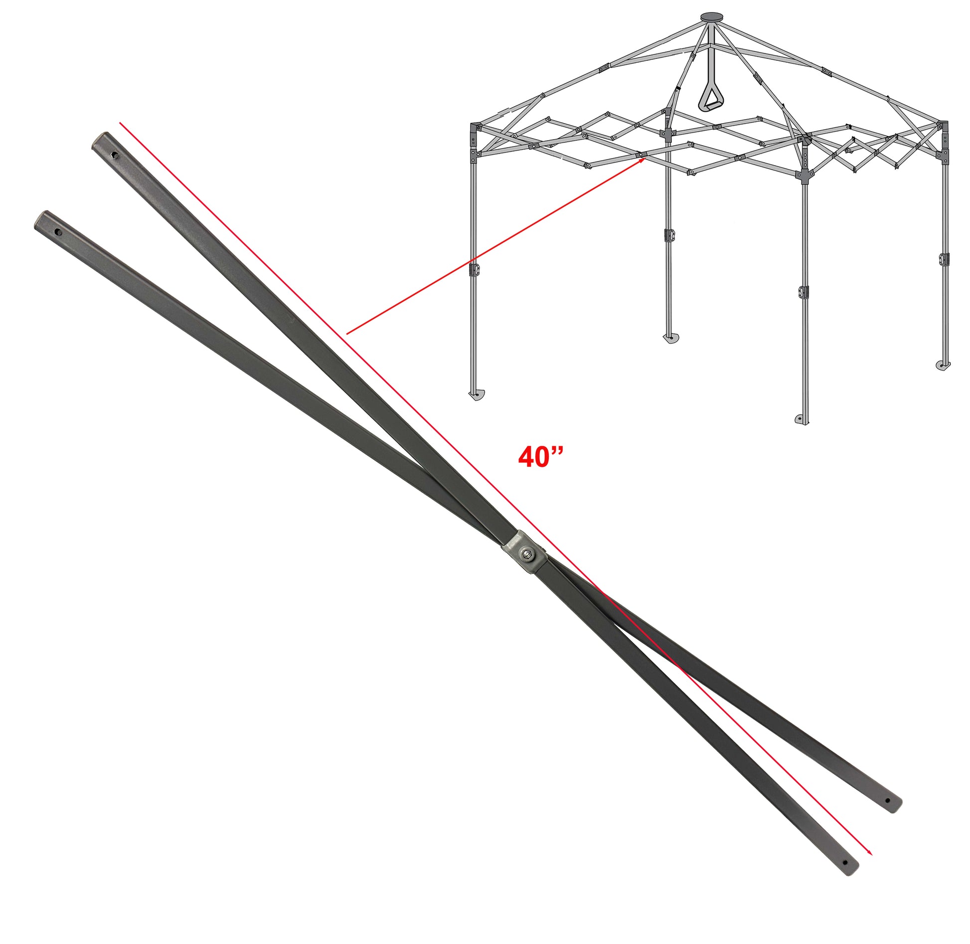 Replacement middle truss bar for CORE 10x10 center push canopy showing 40 inch length and center position diagram on white background
