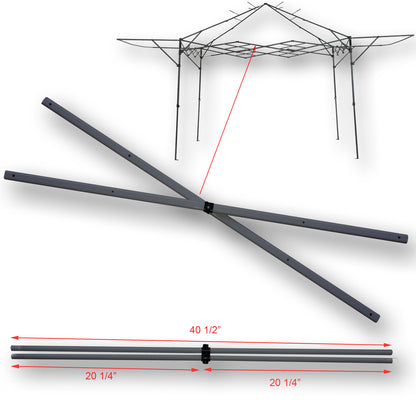 Middle truss bar with installation diagram and dimensions for Quik Shade Summit / Weekender 10×10 straight leg canopy
