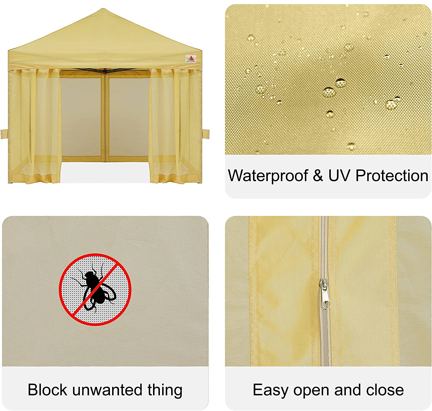 Mosquito Netting for ABCCANOPY 10' x 10' Commercial Deluxe Canopy Replacement Parts (4-Panel Sidewall Curtain Only, NOT Including Frame and Top)