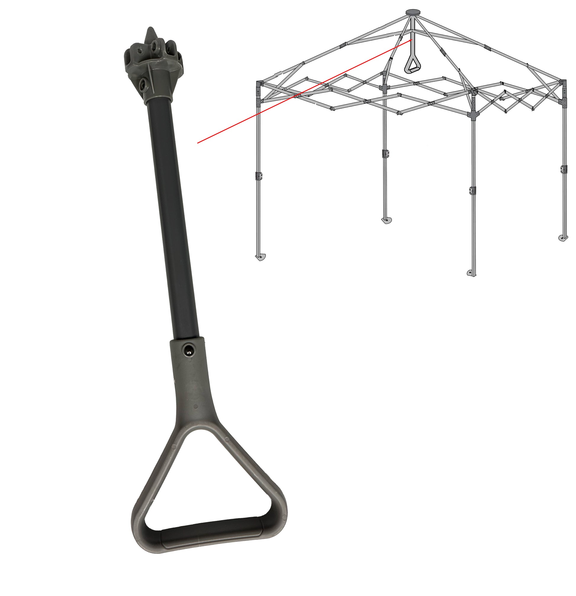 Replacement center push handle for CORE 10x10 center push canopy, showing handle with canopy frame diagram highlighting center push location