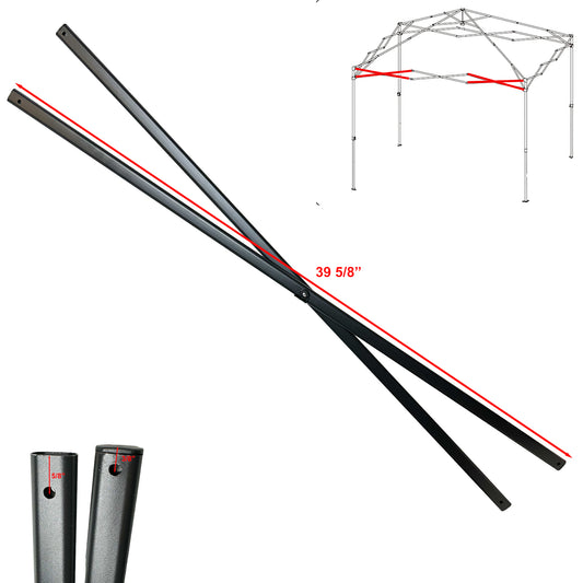 Replacement side truss bars for CROWN SHADES 10x10 pop up canopy — metal cross bars measuring 39 5/8 inches with 5/8 inch ends, shown with installation diagram.