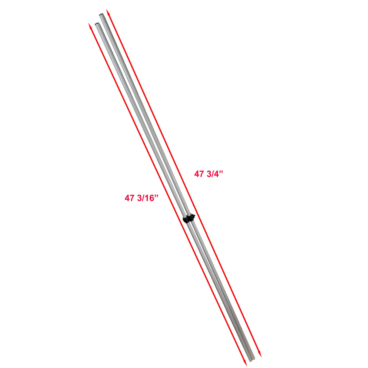 Two white canopy truss bars with marked lengths of 47 3/4 inches and 47 3/16 inches.