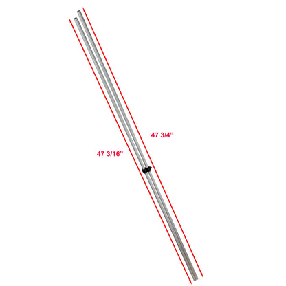 Two white canopy truss bars with marked lengths of 47 3/4 inches and 47 3/16 inches.