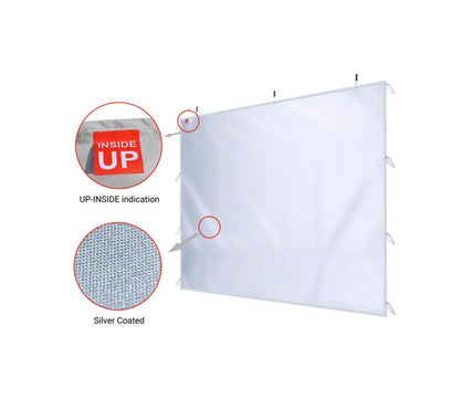 Replacement canopy sidewall with inside-up label and silver-coated fabric detail