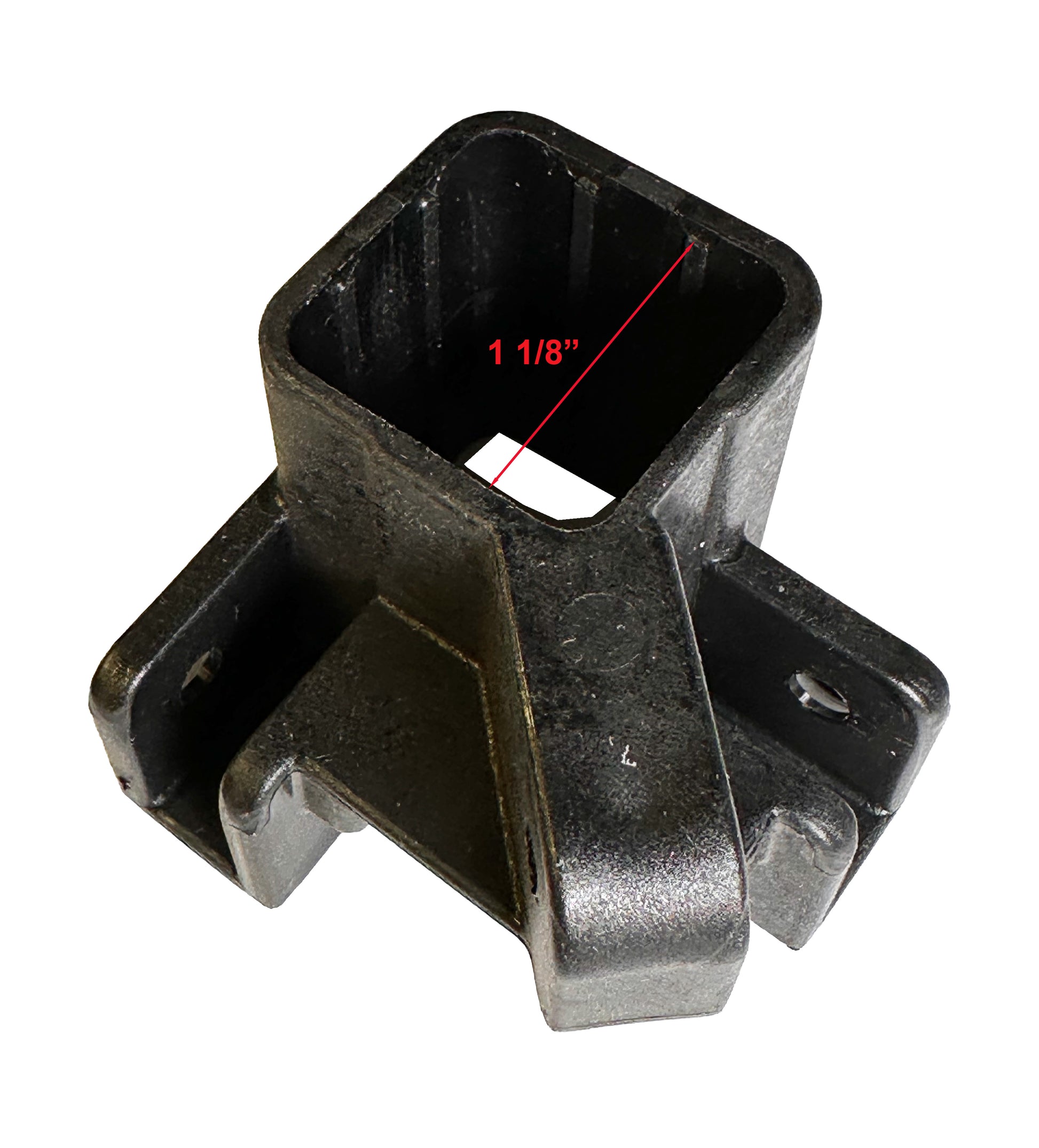 Ozark Trail 10x10 canopy leg slider with double center support showing 1 1/8 inch inner opening measurement for Simple Push straight leg canopy frame replacement