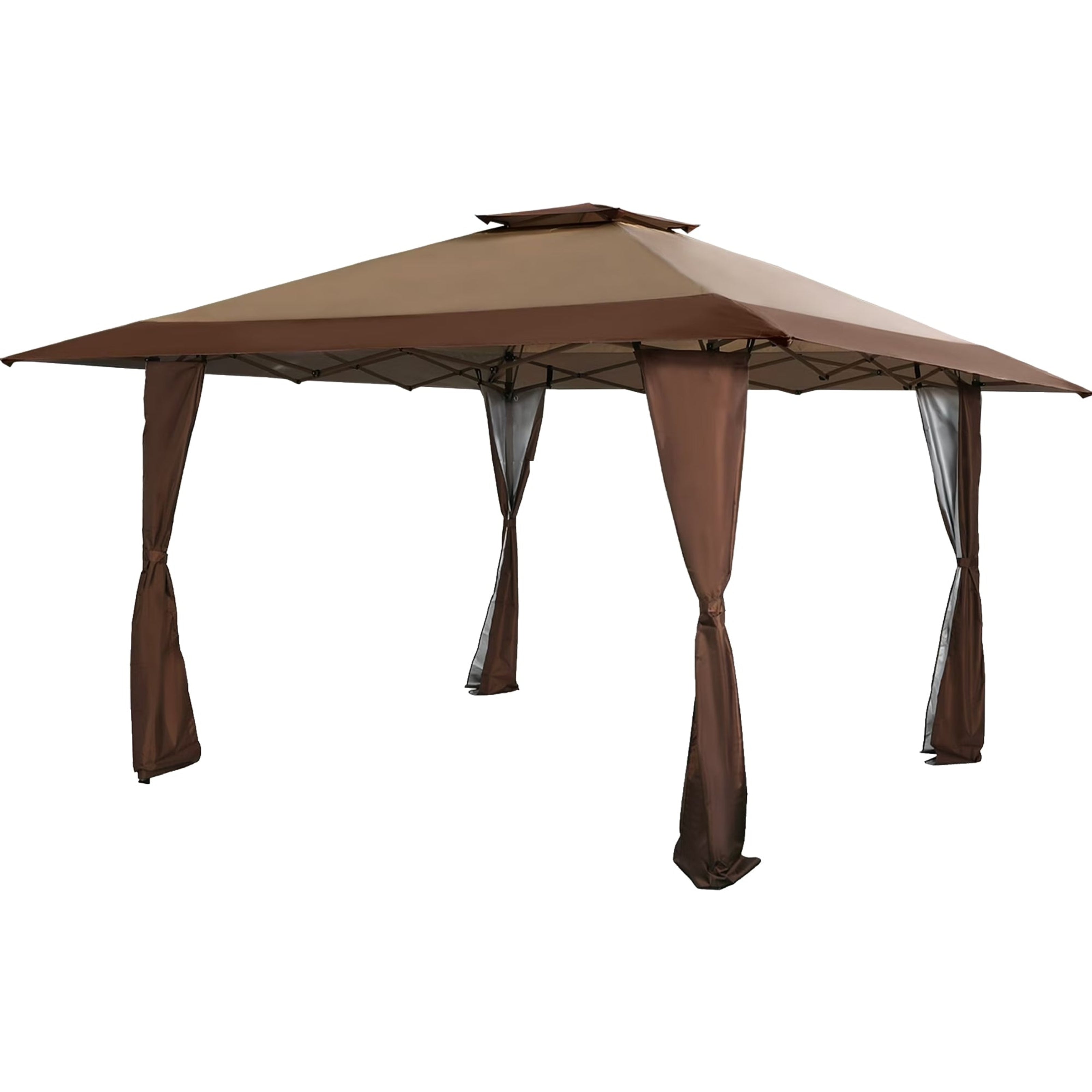 Brown outdoor canopy tent with curtains on a white background

