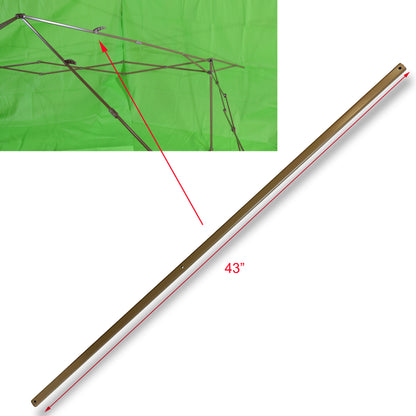 This photo features the Ozark Trail and Chapter 13' x 13' Pagoda Straight Leg Canopy Upper Peak TRUSS Bar, measuring 43 inches in length. This specific truss bar serves as a crucial Canopy Replacement Part. It plays an essential role in maintaining the structural integrity and stability of your canopy, ensuring a secure and reliable outdoor shelter for various events and gatherings.