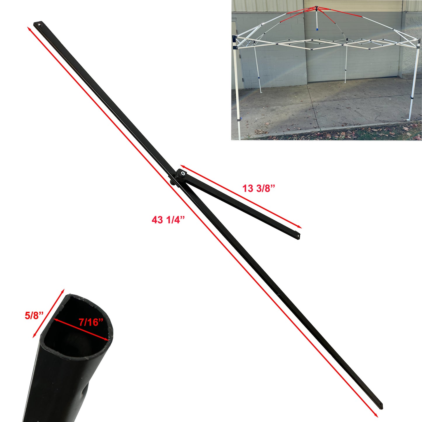 for Ozark Trail Simple Push 10x10 Instant Canopy Gazebo Upper Peak Truss Bars Metal Replacement Parts Black (Rounded)