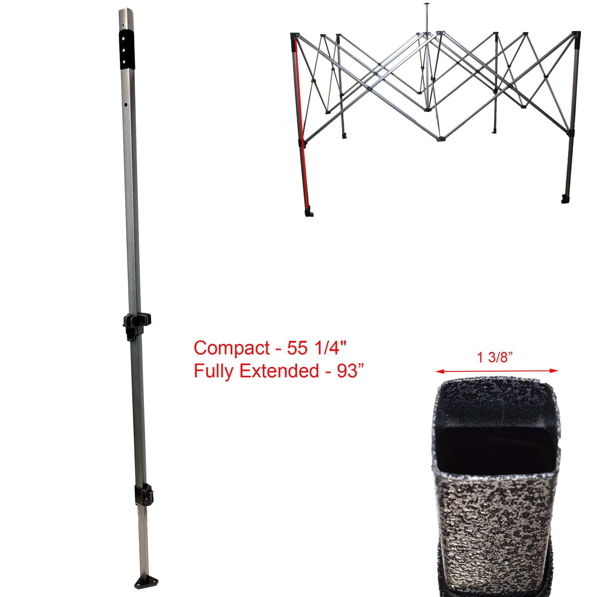 ABCCANOPY S1 Commercial Deluxe 8x8 canopy adjustable replacement leg with measurements – canopy frame repair part