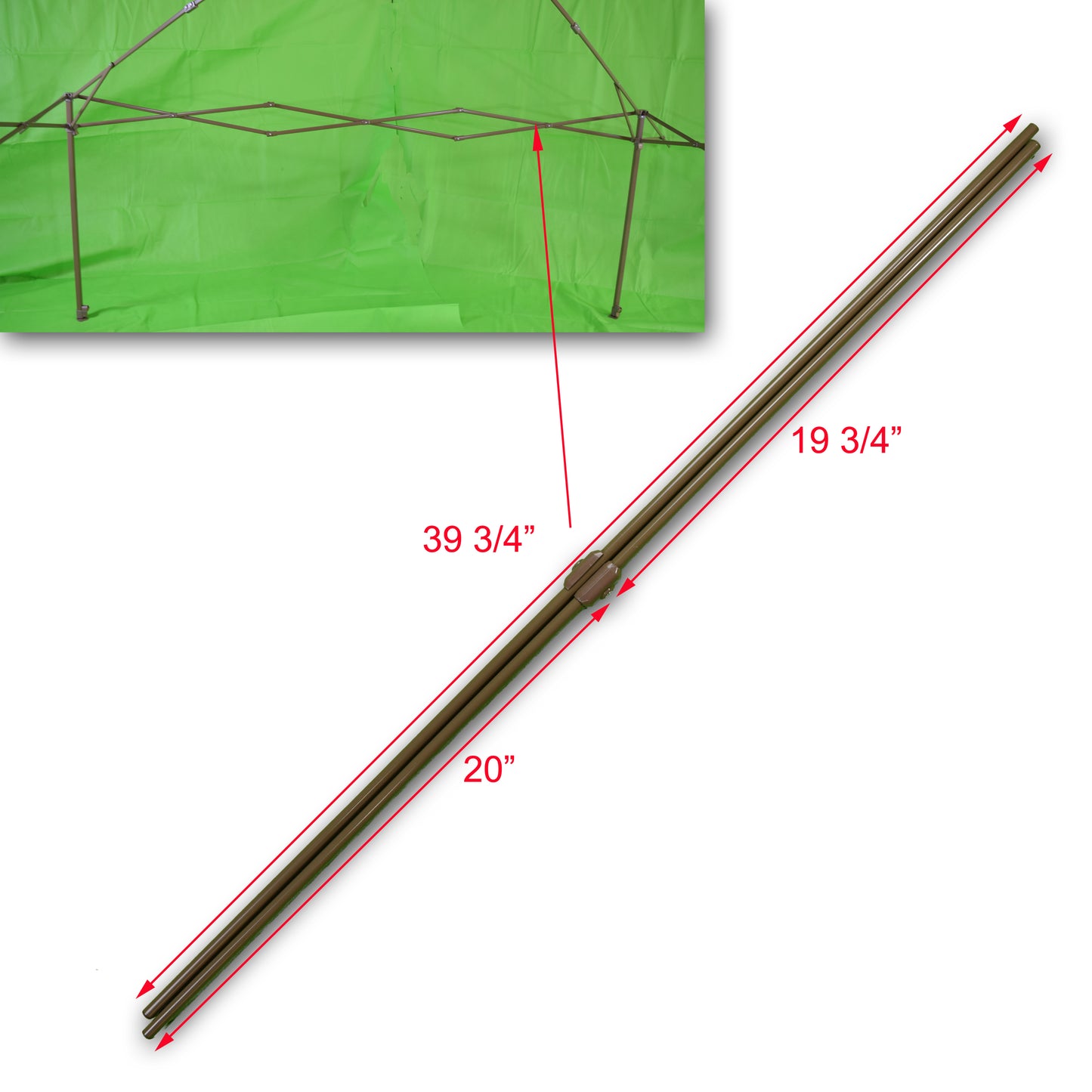 In this image, you can see a set of two brown canopy replacement parts, comprising cross bars, each with a length of 39 3/4 inches. These parts are custom-made for the Chapter 13 x 13 Straight Leg Canopy, providing essential support and durability.
