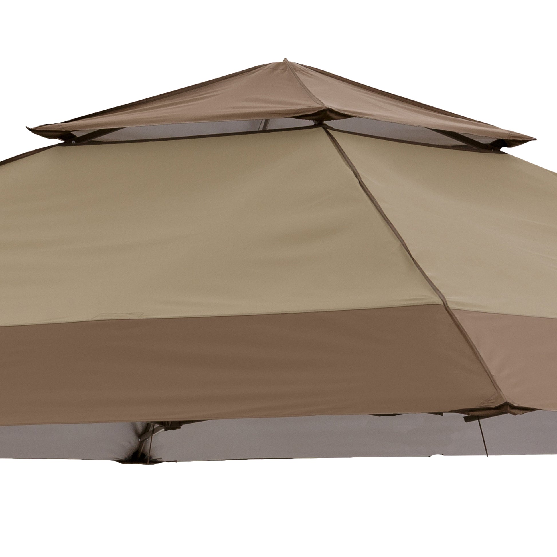  This photo showcases the vented roof of a brown pagoda-style canopy top, which is a crucial component of Canopy Parts. The vented design allows for enhanced airflow, which can be particularly useful in maintaining a comfortable environment under the canopy. This feature helps prevent heat buildup and promotes ventilation, making it an essential element for outdoor gatherings and events.