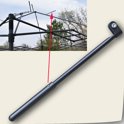 “Vents support assembly for Quik Shade Summit Series 10×10 straight leg canopy, powder-coated steel support arm installed under canopy vent.”