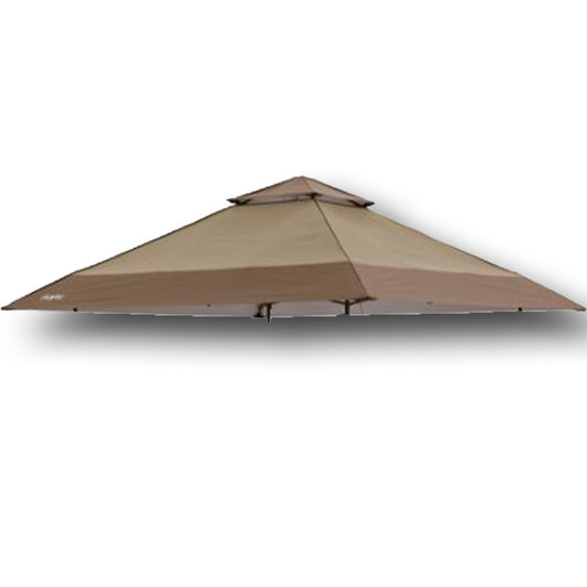 This photo features a replacement brown pagoda-style canopy top designed for the Ozark Trail 13' x 13' Instant Canopy. It comes with a vented roof for improved airflow and a convenient mesh pocket for storing small items. These canopy parts are ideal for maintaining the functionality and aesthetics of your outdoor shelter.