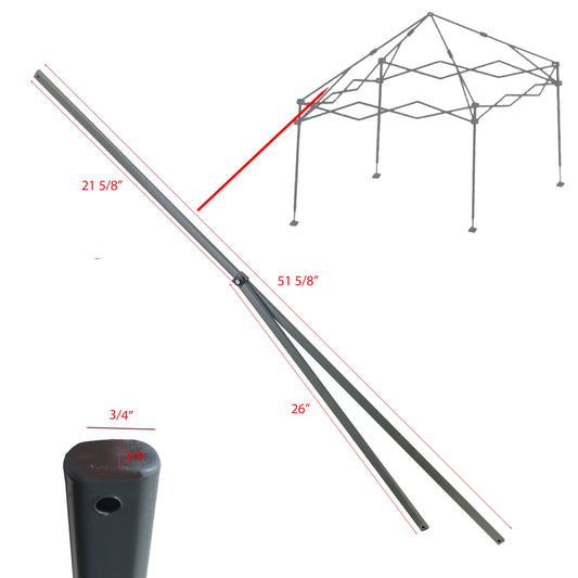 Replacement Truss Bar for Ozark Trail 12' x 12' Canopy, featuring lengths of 21 5/8", 51 5/8", and 26", with a connection diameter of 3/4".