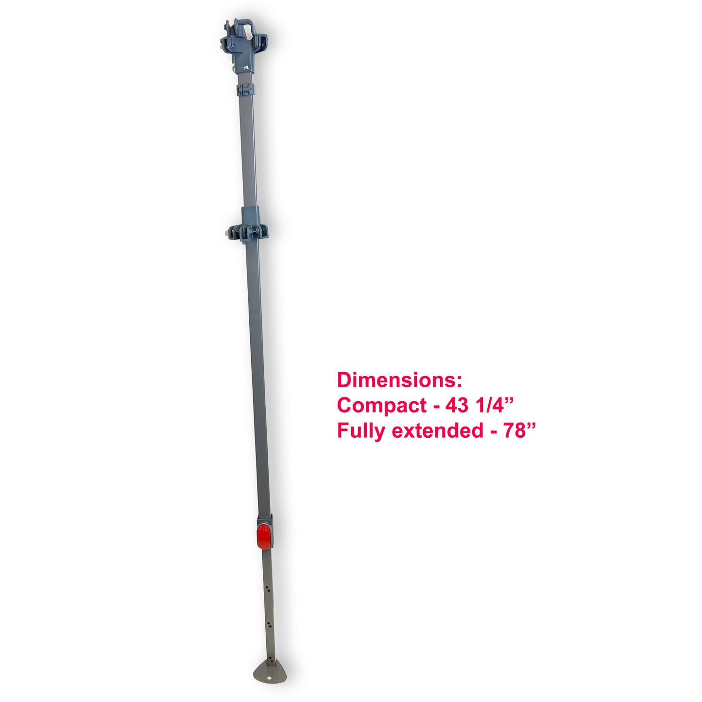 This image shows a replacement telescoping leg for a Coleman 10x10 Oasis Canopy. It details the dimensions of the leg when it is compacted and when it is fully extended. The dimensions given are "Compact - 43 1/4" and "Fully extended - 78". This information is particularly useful for customers looking to replace a part of their Coleman canopy, ensuring they get the correct size for their model.
