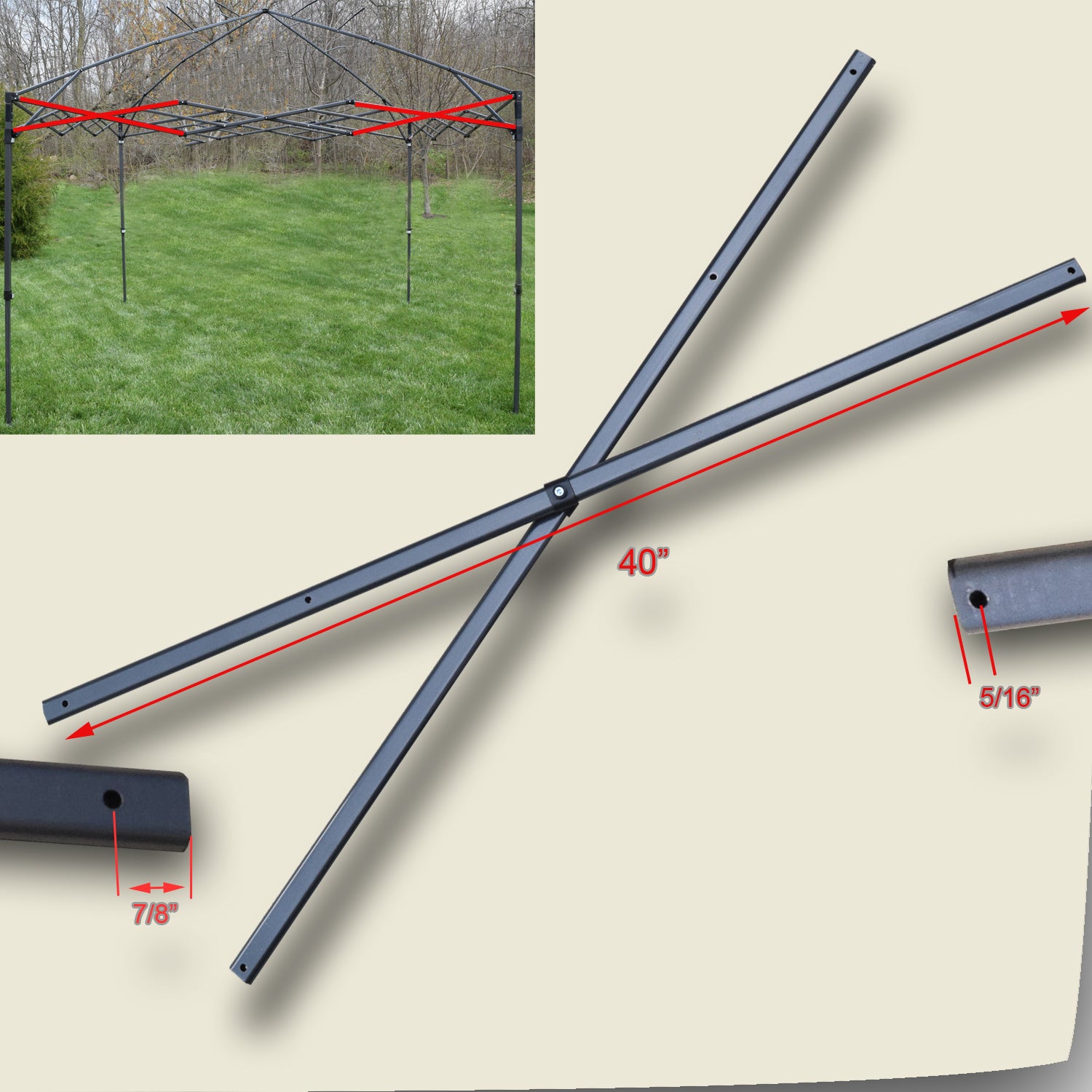 Side truss bar installed on Quik Shade Summit Series 10×10 straight leg canopy frame, side position highlighted